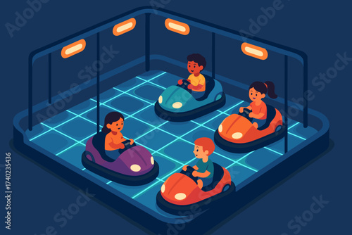 Vector fun cars car arena illustration bumper playing grid floor small
