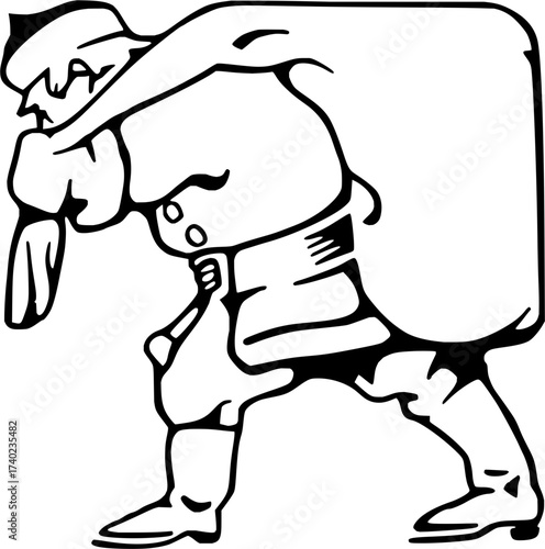 Illustrative character hauling a heavy load, symbolizing hard work and determination, useful for conveying themes of effort, labor, and overcoming challenges