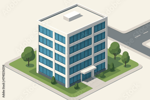 Area illustration multiple entrance glass windows building vector office modern exterior
