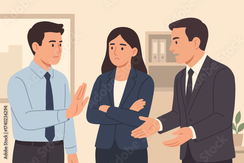 Businessman Refusing Unethical Request in Office