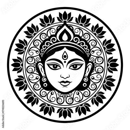 Goddess Durga Face Mandala Vector