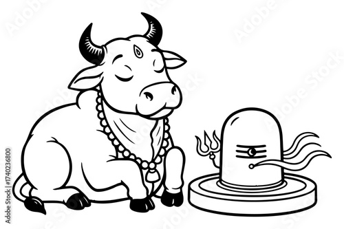Nandi Bull with Shiva Lingam Vector