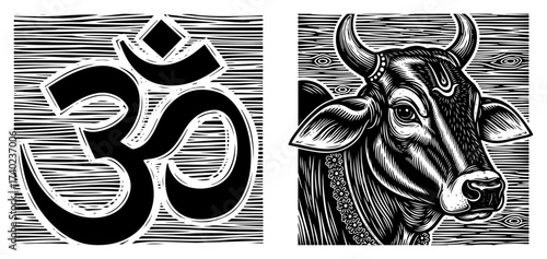 Om Symbol Woodcut Engraving