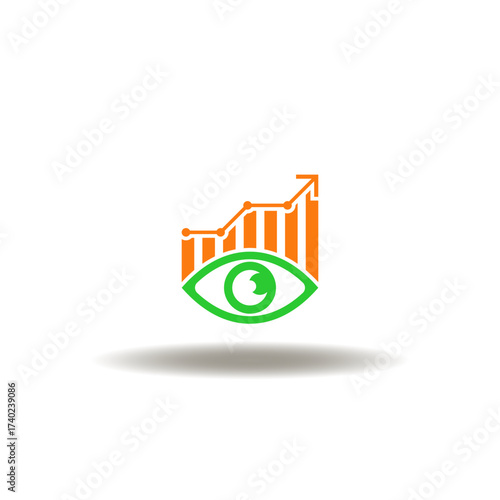 Vector illustration of eye and growth graph. Symbol of predictive analytics.