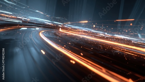 Abstract digital artwork of dynamic streaks of light, suggestive of motion and speed