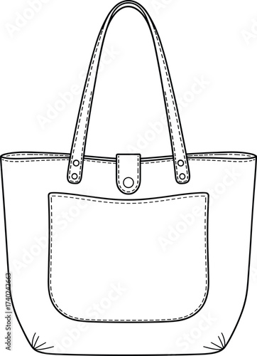 Handbag line art illustration, black and white tote bag drawing, fashion accessory sketch, shoulder bag design, minimalist purse outline, modern handbag artwork