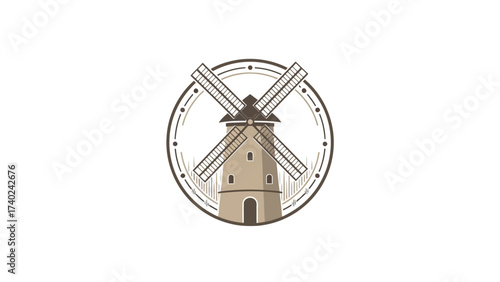 Classic Dutch wind mill landmark vector logo illustration