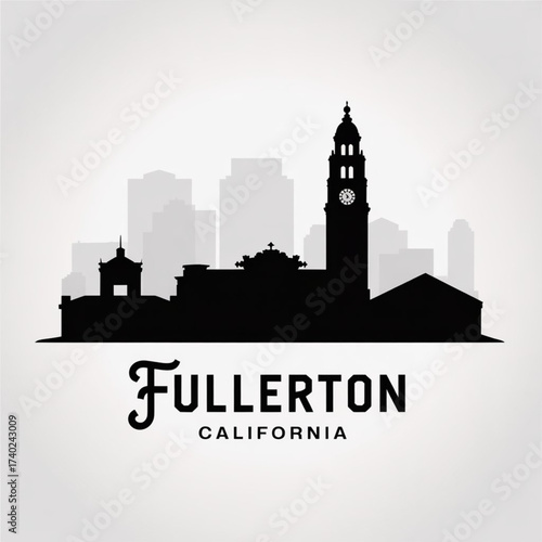 Fullerton California Skyline Silhouette — A Historic Orange County City Vector Illustration