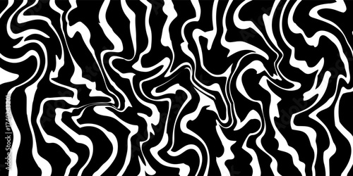 Black and white abstract background. Waves shape decoration. Optical illusion stripes style. Modern graphic design element with distorted lines concept for web, poster, flyer, card cover, or brochure