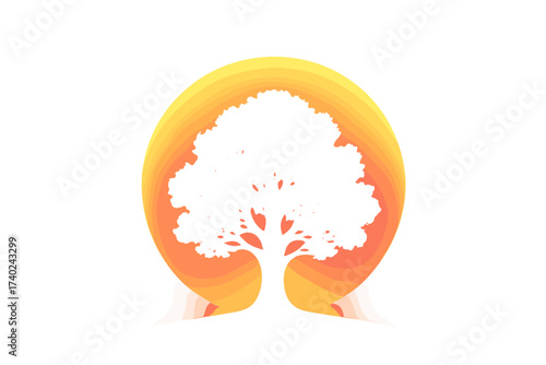 Illustration luminous atmospheric gradient vector silhouette aura tree surrounded into fading