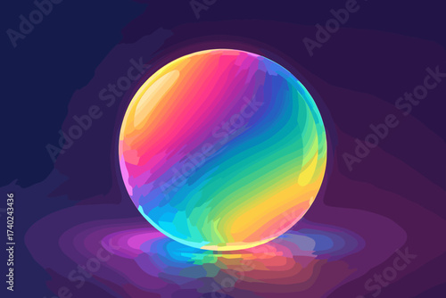 Gradient rainbow surface illustration reflective orb glowing softly bubble vector placed