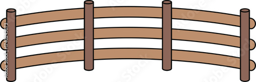 Wooden fence illustration, rustic barrier, outdoor structure, garden divider, wooden posts, horizontal rails, countryside design, decorative element, pathway enclosure, natural wood