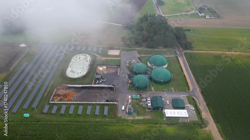 Aerial view of Biogas plant between Toncza and Ludwinow villages in Wegrow County, Poland