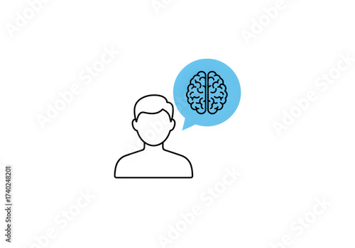 blue brain thinking icon png on transparent background