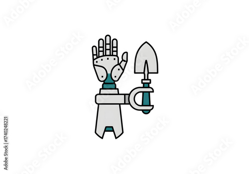 white robotic hand with shovel png on transparent background