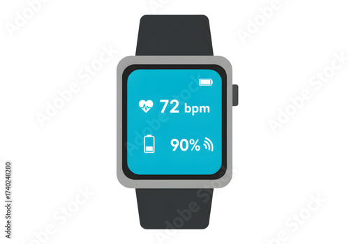black smartwatch with blue screen png on transparent background