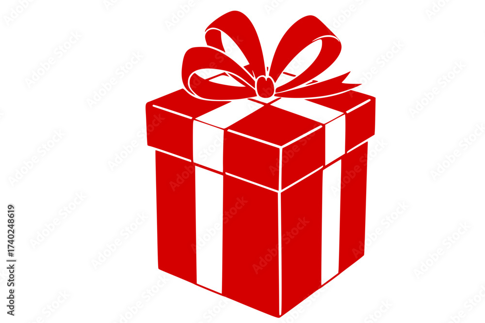 Obraz premium Black Vector Silhouette: Gift Box with Ribbon and Bow 