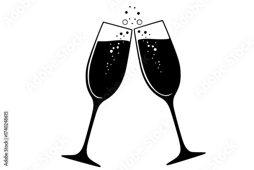 Black Vector Silhouette: Toasting Champagne Glasses (Celebration)	