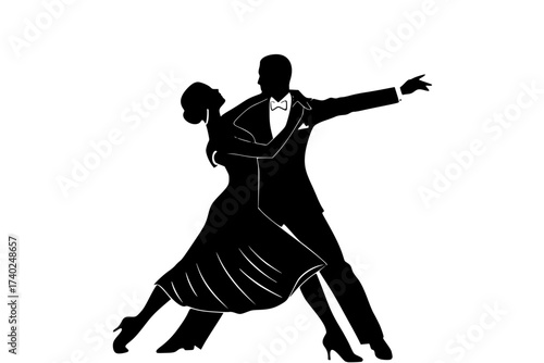 Black Vector Silhouette: Dancing Couple (Ballroom or Waltz)	