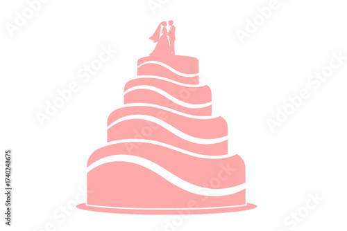 Black Vector Silhouette: Wedding Cake with Three Tiers and Topper	