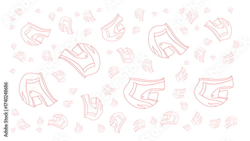 Seamless Pattern of Hand Drawn Motorbike Helmets Vector Line Art