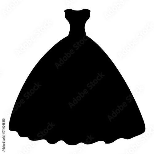 Elegant black silhouette of a formal ball gown or wedding dress