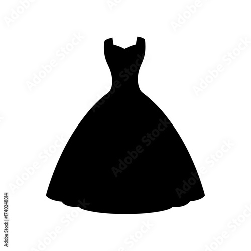 Elegant black silhouette of a vintage ball gown with a sweetheart neckline