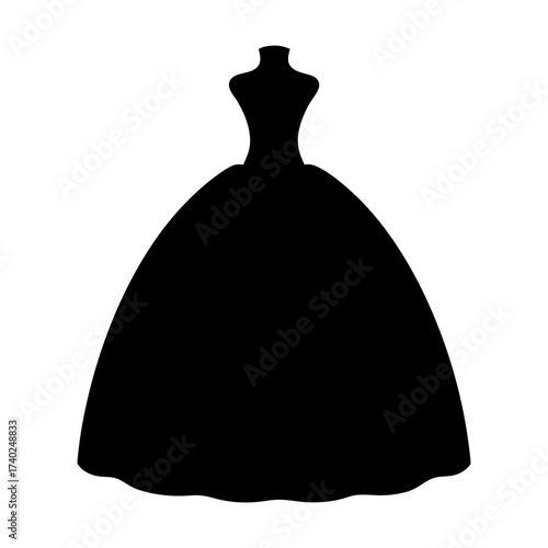 Elegant black silhouette of a formal ball gown dress on display