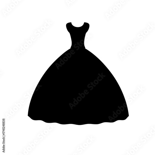 Elegant black silhouette of a full skirted gown with a fitted bodice