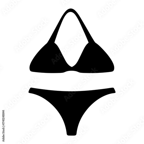 Black bikini bathing suit illustration, simple design summer fashion item concept