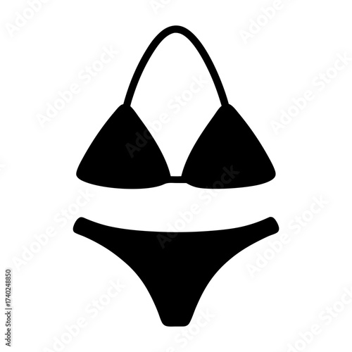 Black silhouette of a classic string bikini, symbol of summer and beach life