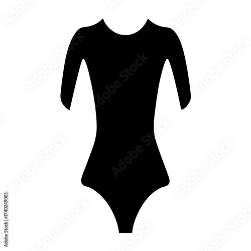 Elegant black bodysuit silhouette with short sleeves and defined waistline design
