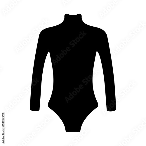 Silhouette of a longsleeve black bodysuit with high neck and full coverage