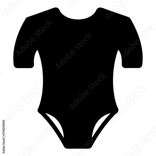 Simple black baby bodysuit clothing item with short sleeves and leg openings