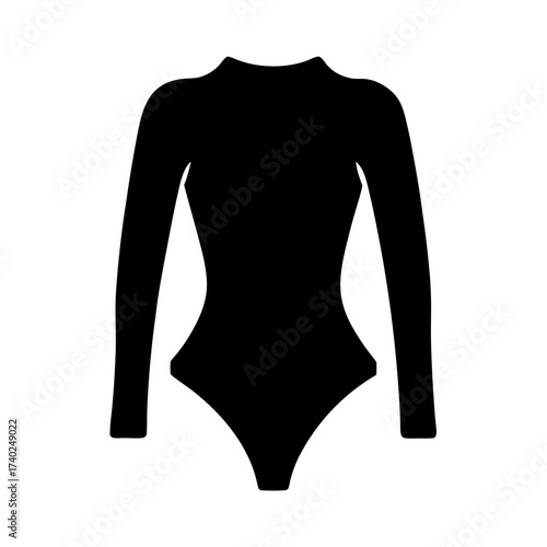 Silhouette of a long sleeved bodysuit or leotard for dance or exercise