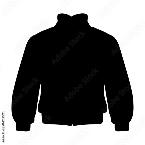 Black silhouette of a bomber jacket with ribbed cuffs and collar