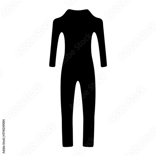 Stylized black silhouette of a long sleeved jumpsuit in a minimalist design