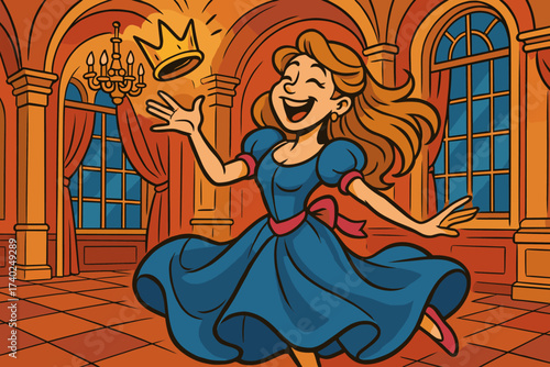 Her while laughing ballroom air princess dance vector crown illustration into
