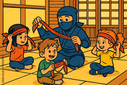 Illustration kids bandana ninja how bandanas to s vector group friendly tie