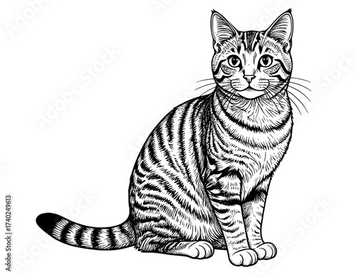 Etching black cat vector illustration