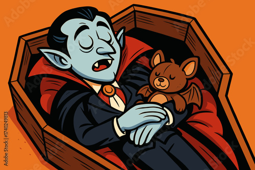 Him teddy asleep cartoon vampire coffin his falling vector sleepy illustration tucked