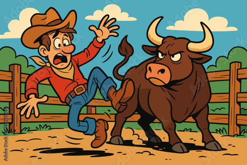 Bull stubborn refusing clumsy from cowboy to s move determined vector illustration