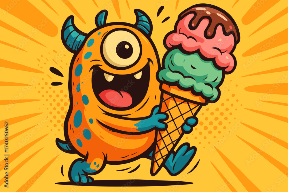 Obraz premium Monster vector cream arms giant ice excited tiny goofy delight illustration