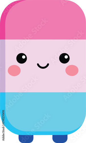 Cute Cartoon Eraser Mascot Vector Pastel Pink Illustration on Transparent Background
