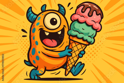 Monster vector cream arms giant ice excited tiny goofy delight illustration