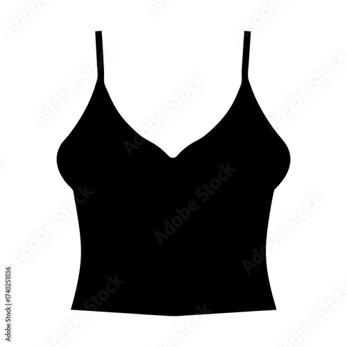 Black spaghetti strap crop top silhouette on a white background rendering
