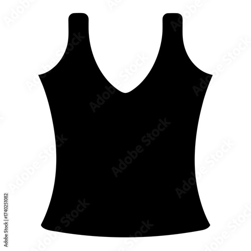 Black silhouette of a women's tank top shirt with a V neck