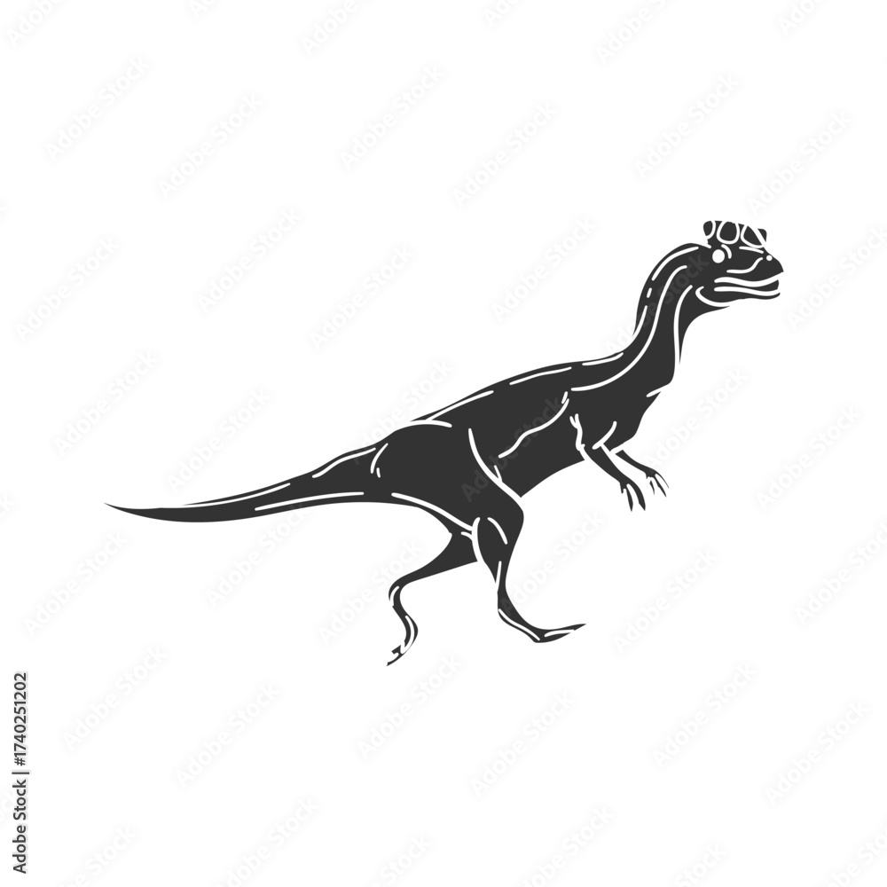 Obraz premium Dilophosaurus Icon Silhouette Illustration Dinosaur Sketch Black Sign. Vector Graphic Clip Art. Doodle Pictogram Symbol. 