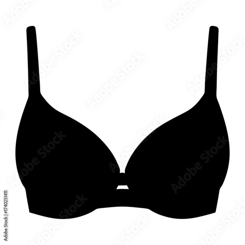 A black silhouette of a bra with shoulder straps and underwire cups