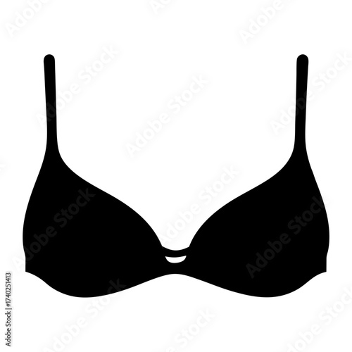 Simple silhouette of a bra against a white background in black